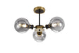 Stevens Semi Ceiling, 3 x E14 With 15cm Round Segment Glass Shade, Brass, Smoke Plated & Satin Black