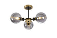 Stevens Semi Ceiling, 3 x E14 With 15cm Round Double Textured Smooth/Ribbed Glass Shade, Brass, Smoke Plated & Satin Black