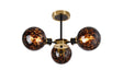 Stevens 53cm Semi Ceiling, 3 Light E14 With 15cm Round Brown & Amber Tortoise Shell Glass Shade, Brass & Satin Black