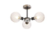 Stevens Semi Ceiling, 3 x E14 With 15cm Round Textured Diamond Pattern Glass Shade, Satin Nickel, Clear & Satin Black