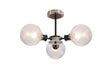Stevens Semi Ceiling, 3 x E14 With 15cm Round Dimpled Glass Shade, Satin Nickel, Clear & Satin Black