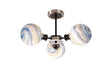 Stevens 53cm Semi Ceiling, 3 Light E14 With 15cm Round Dark Blue Marble Effect Glass Shade, Satin Nickel & Satin Black Framework