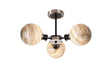 Stevens 53cm Semi Ceiling, 3 Light E14 With 15cm Round Light Grey Marble Effect Glass Shade, Satin Nickel & Satin Black Framework