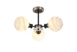 Stevens Semi Ceiling, 3 x E14 With 15cm Round Marble Effect Glass Shade, Satin Nickel, White & Satin Black