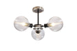 Stevens Semi Ceiling, 3 x E14 With 15cm Round Ribbed Glass Shade, Satin Nickel, Clear & Satin Black