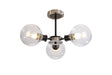 Stevens Semi Ceiling, 3 x E14 With 15cm Round Segment Glass Shade, Satin Nickel, Clear & Satin Black