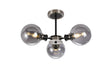 Stevens Semi Ceiling, 3 x E14 With 15cm Round Glass Shade, Satin Nickel, Smoke Plated & Satin Black