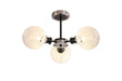 Stevens Semi Ceiling, 3 x E14 With 15cm Round Speckled Glass Shade, Satin Nickel, White & Satin Black