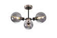 Stevens Semi Ceiling, 3 x E14 With 15cm Round Double Textured Smooth/Ribbed Glass Shade, Satin Nickel, Smoke Plated & Satin Black