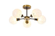 Stevens Semi Ceiling, 5 x E14 With 15cm Round Speckled Glass Shade, Brass, White & Satin Black