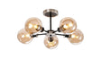 Stevens Semi Ceiling, 5 x E14 With 15cm Round Glass Shade, Satin Nickel, Amber Plated & Satin Black