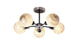 Stevens 52cm Semi Ceiling, 5 Light E14 With 15cm Round Light Grey Marble Effect Glass Shade, Satin Nickel & Satin Black Framework