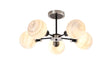Stevens Semi Ceiling, 5 x E14 With 15cm Round Marble Effect Glass Shade, Satin Nickel, White & Satin Black