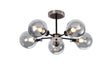 Stevens Semi Ceiling, 5 x E14 With 15cm Round Glass Shade, Satin Nickel, Smoke Plated & Satin Black