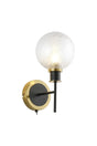 Stevens Switched Wall Light, 1 x E14 With 15cm Round Dimpled Glass Shade, Brass, Clear & Satin Black