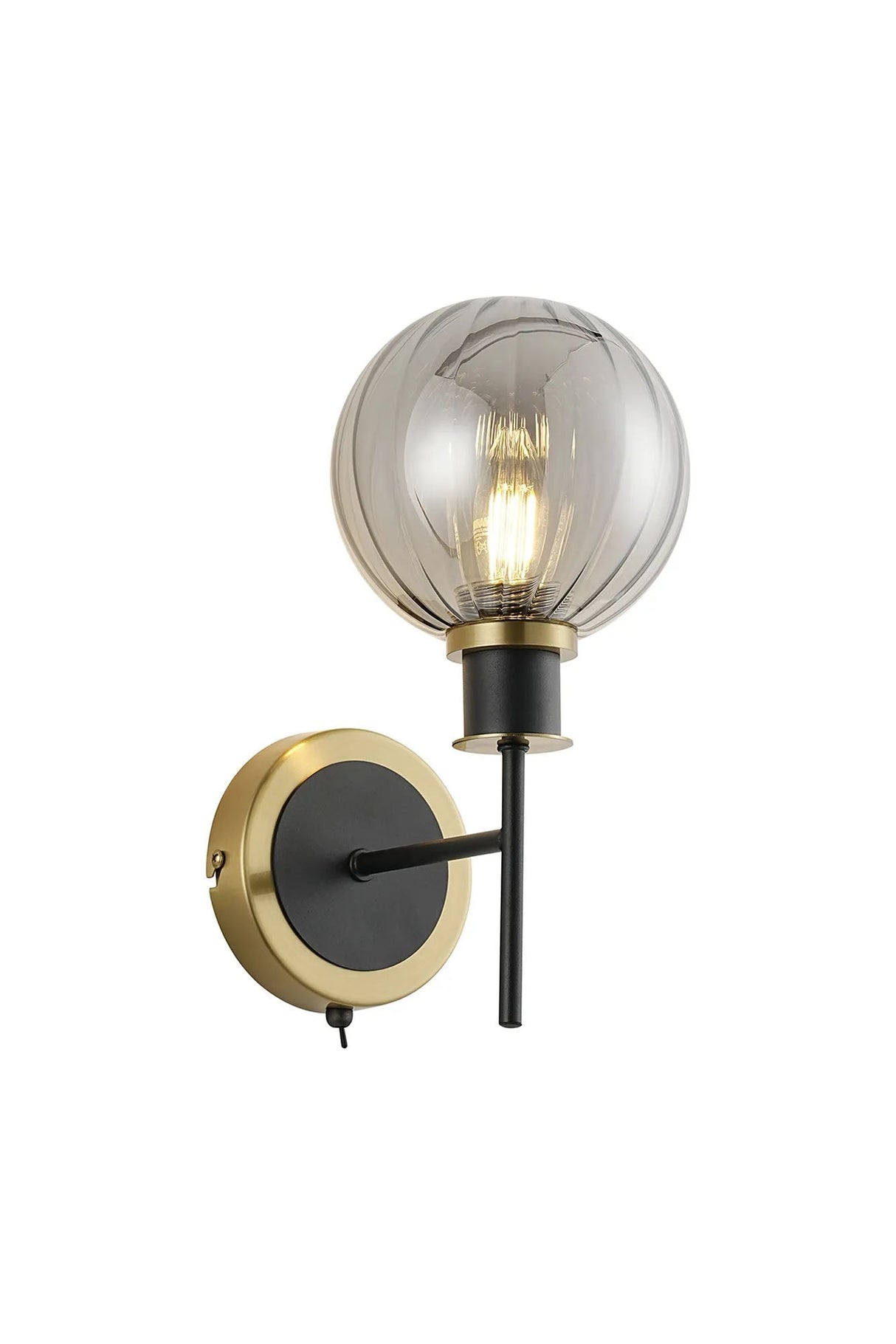 Stevens Switched Wall Light, 1 x E14 With 15cm Round Segment Glass Shade, Brass, Smoke Plated & Satin Black