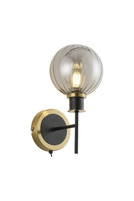 Stevens Switched Wall Light, 1 x E14 With 15cm Round Segment Glass Shade, Brass, Smoke Plated & Satin Black