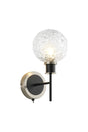 Stevens Switched Wall Light, 1 x E14 With 15cm Round Textured Crumple Glass Shade, Satin Nickel, Clear & Satin Black