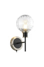 Stevens Switched Wall Light, 1 x E14 With 15cm Round Textured Melting Glass Shade, Satin Nickel, Clear & Satin Black