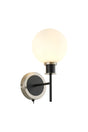 Stevens Switched Wall Light, 1 x E14 With 15cm Round Glass Shade, Satin Nickel, Opal & Satin Black