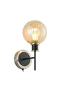 Stevens Switched Wall Light, 1 x E14 With 15cm Round Segment Glass Shade, Satin Nickel, Amber Plated & Satin Black