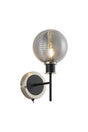 Stevens Switched Wall Light, 1 x E14 With 15cm Round Double Textured Smooth/Ribbed Glass Shade, Satin Nickel, Smoke Plated & Satin Black