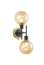 Stevens Switched Wall Light, 2 x E14 With 15cm Round Segment Glass Shade, Brass, Amber Plated & Satin Black