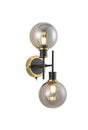 Stevens Switched Wall Light, 2 x E14 With 15cm Round Segment Glass Shade, Brass, Smoke Plated & Satin Black