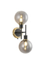Stevens Switched Wall Light, 2 x E14 With 15cm Round Glass Shade, Brass, Smoke Plated & Satin Black