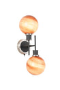 Stevens Switched Wall Light, 2 Light E14 With 15cm Round Dark Pink Marble Effect Glass Shade, Satin Nickel & Satin Black Framework