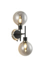 Stevens Switched Wall Light, 2 x E14 With 15cm Round Glass Shade, Satin Nickel, Smoke Plated & Satin Black