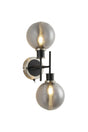 Stevens Switched Wall Light, 2 x E14 With 15cm Round Double Textured Smooth/Ribbed Glass Shade, Satin Nickel, Smoke Plated & Satin Black