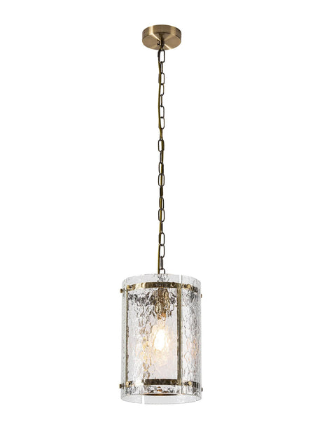 Stuckey 20.5cm Pendant, 1 x E27, Antique Brass / Cobbled Clear (D) Glass