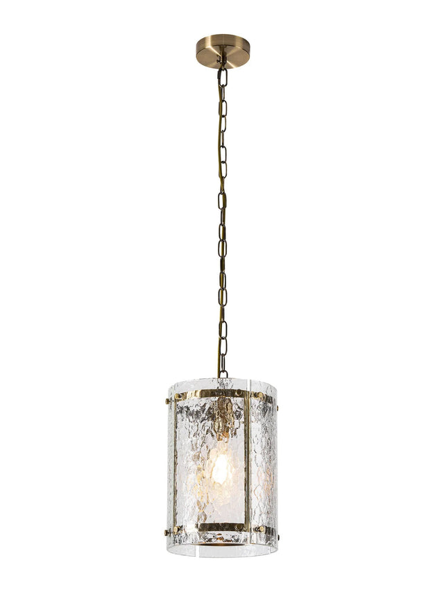 Stuckey 20.5cm Pendant, 1 x E27, Antique Brass / Cobbled Clear (D) Glass