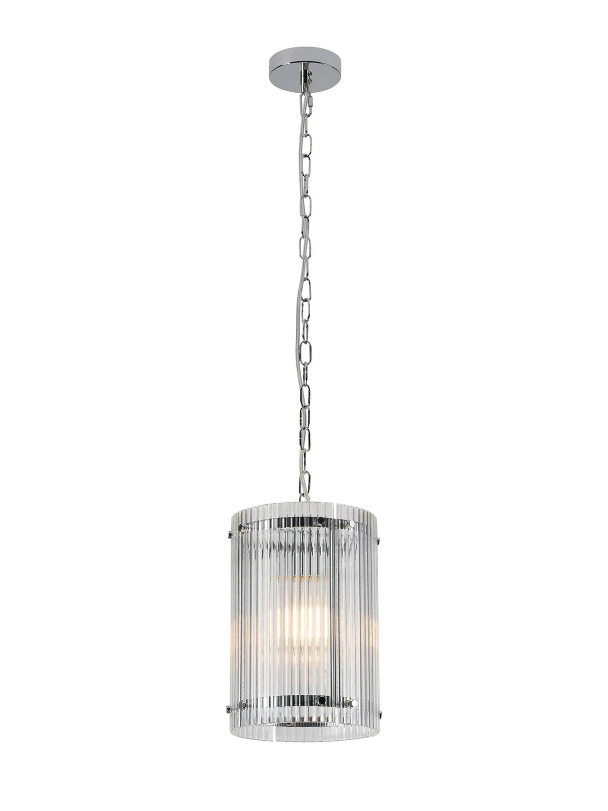 Stuckey 20.5cm Pendant, 1 x E27, Polished Chrome / Wide Ribbed Clear (C) Glass