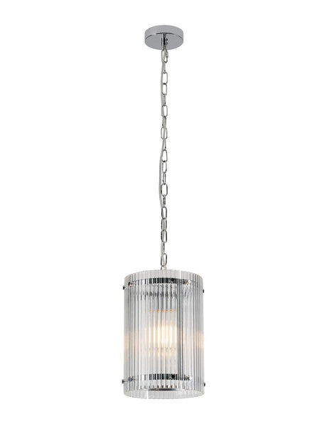 Stuckey 20.5cm Pendant, 1 x E27, Polished Chrome / Wide Ribbed Clear (C) Glass