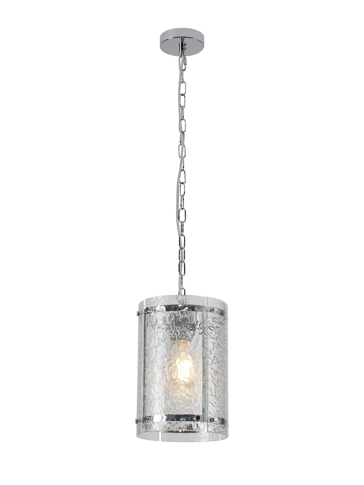Stuckey 20.5cm Pendant, 1 x E27, Polished Chrome / Cobbled Clear (D) Glass