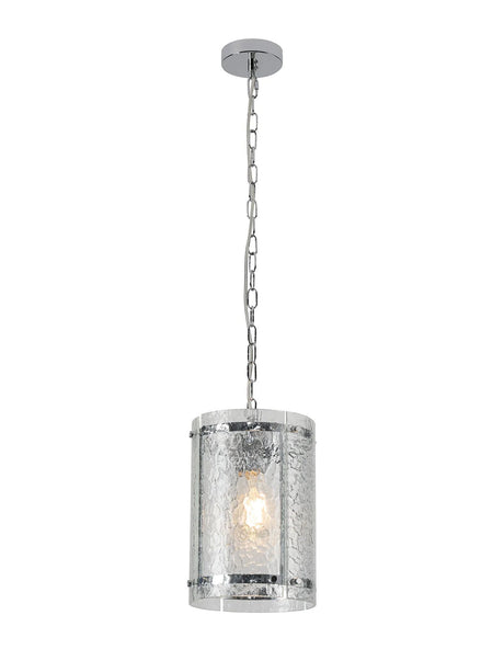 Stuckey 20.5cm Pendant, 1 x E27, Polished Chrome / Cobbled Clear (D) Glass