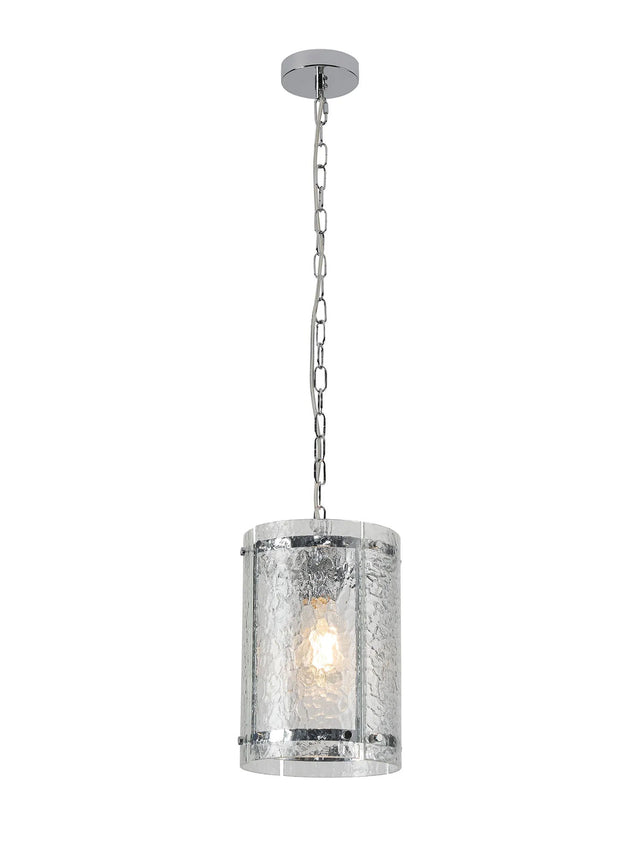 Stuckey 20.5cm Pendant, 1 x E27, Polished Chrome / Cobbled Clear (D) Glass