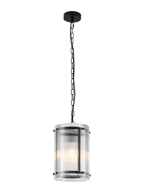 Stuckey 20.5cm Pendant, 1 x E27, Matt Black / Narrow Ribbed Clear (B) Glass