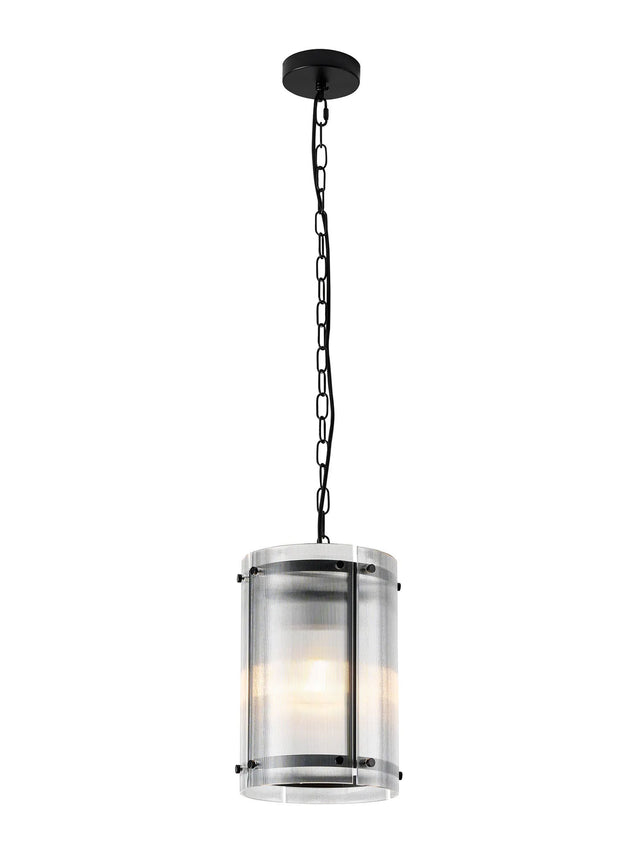 Stuckey 20.5cm Pendant, 1 x E27, Matt Black / Narrow Ribbed Clear (B) Glass