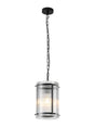 Stuckey 20.5cm Pendant, 1 x E27, Matt Black / Narrow Ribbed Clear (B) Glass