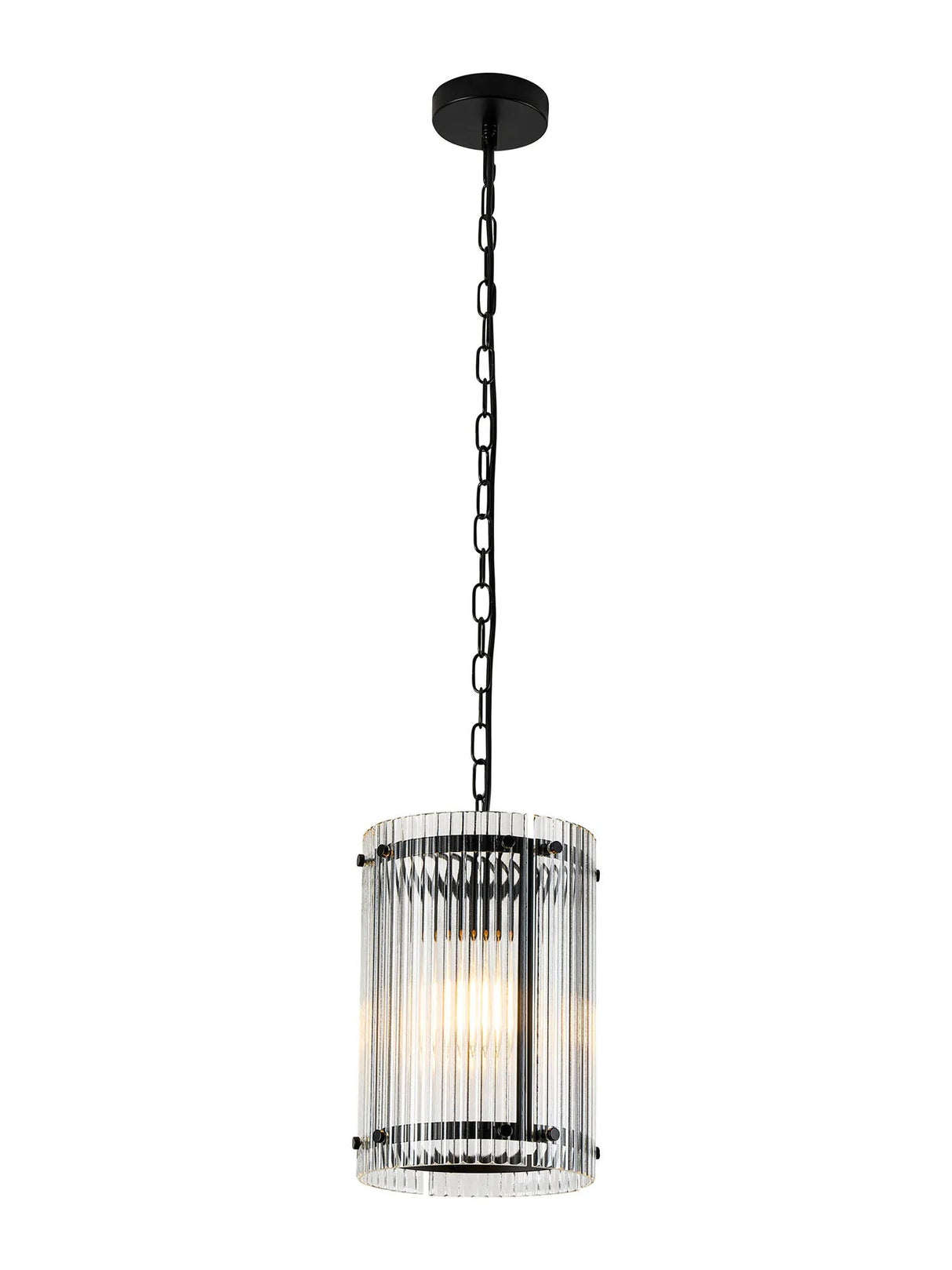 Stuckey 20.5cm Pendant, 1 x E27, Matt Black / Wide Ribbed Clear (C) Glass