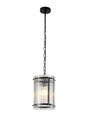 Stuckey 20.5cm Pendant, 1 x E27, Matt Black / Wide Ribbed Clear (C) Glass