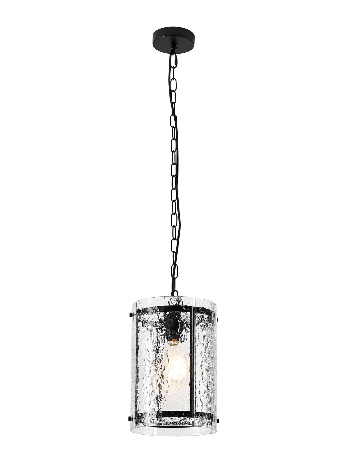 Stuckey 20.5cm Pendant, 1 x E27, Matt Black / Cobbled Clear (D) Glass