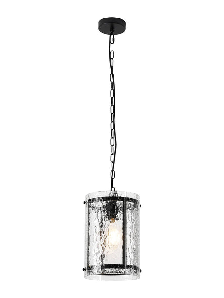 Stuckey 20.5cm Pendant, 1 x E27, Matt Black / Cobbled Clear (D) Glass