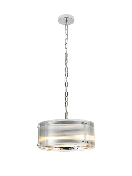 Stuckey 35cm Pendant, 2 x E27, Polished Chrome / Narrow Ribbed Clear (B) Glass
