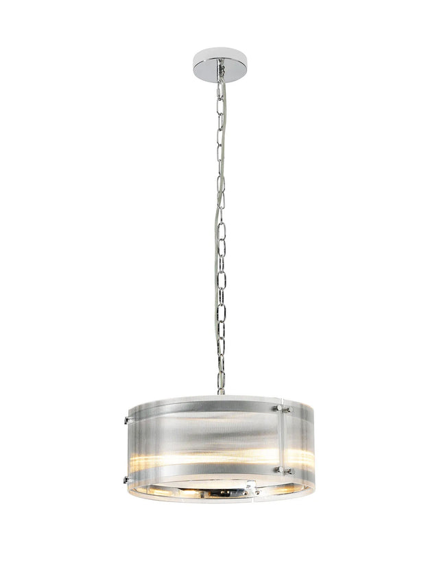 Stuckey 35cm Pendant, 2 x E27, Polished Chrome / Narrow Ribbed Clear (B) Glass
