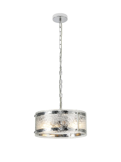 Stuckey 35cm Pendant, 2 x E27, Polished Chrome / Cobbled Clear (D) Glass