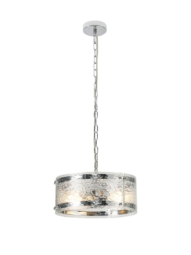 Stuckey 35cm Pendant, 2 x E27, Polished Chrome / Cobbled Clear (D) Glass